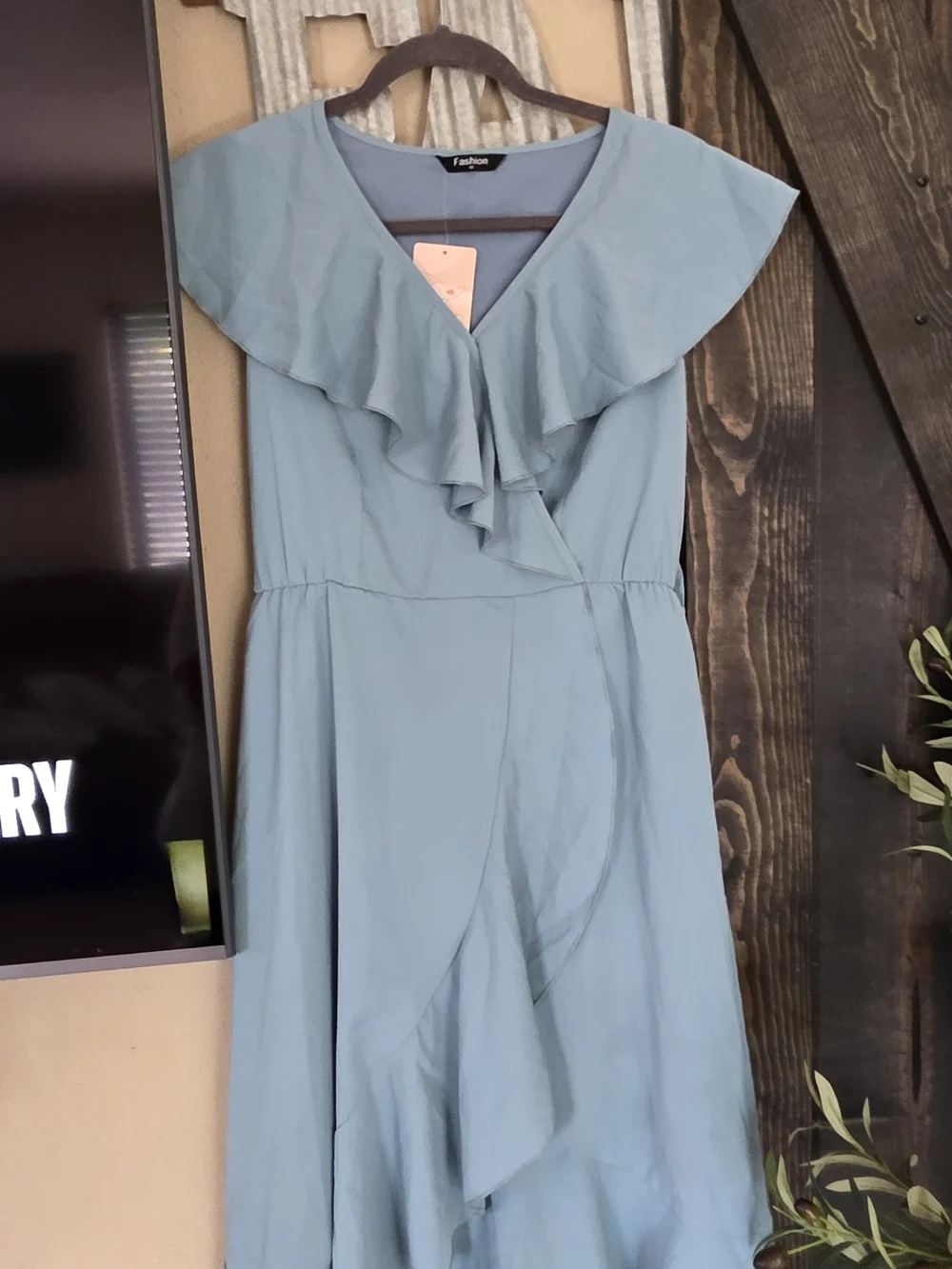 Ruffled V-Neck Midi Dress in Light Blue by Fashion